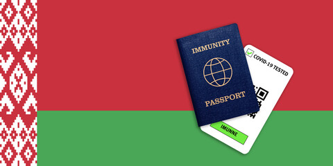 Immunity passport and test result for COVID-19 on flag of Belarus