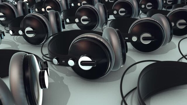 a lot of wireless bluetooth earphones in a row 4k. High quality 4k footage