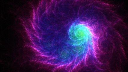 Abstract background, smooth multicolored lines on a black background.