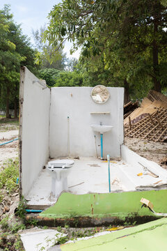 Demolished lodge bathroom