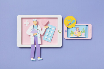 Doctor makes online videoconference with patient.