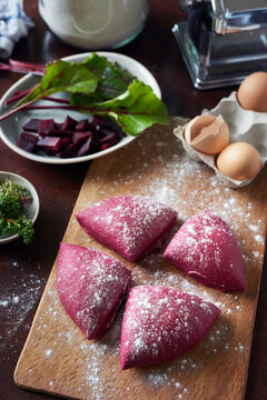 Fresh beetroot pasta home cooking