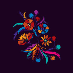 Fototapeta na wymiar Original vector illustration in neon style. A bright bouquet of flowers.