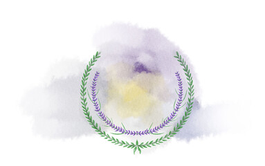 white and blue lavender flowers and green leaves watercolor