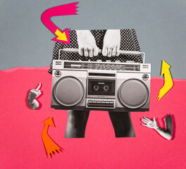 Happy and sad music player collage