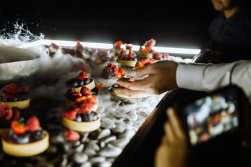 modern sweet dessert with frozen ingredients and fruits 