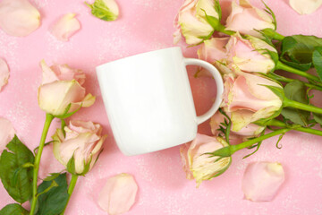 Obraz na płótnie Canvas Mother s Day Valentine wedding product mockup styled with blush pink roses.