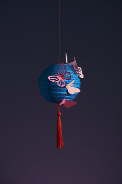 Blue Chinese paper lantern for mid autumn festival