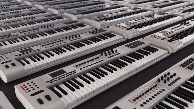 a lot of Synthesizer pianos in a row 4k. High quality 4k footage