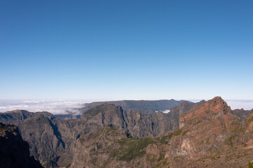 View from Pico do Arieiro above the clouds. Typical landscape of Madeira Island. 