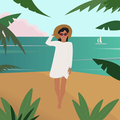 girl on the beach in white dress. summertime 