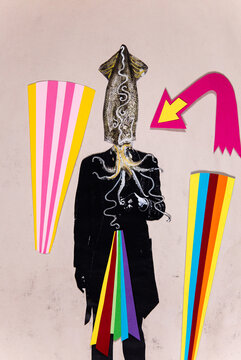 Squidhead man collage