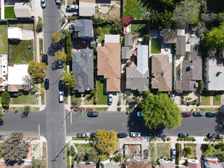Aerial view above Reynier Village neighborhood in West Los Angeles, California. USA