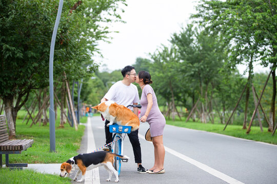Happy Asian couple in the park