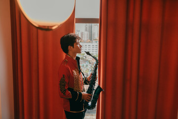 Saxophone player in the room