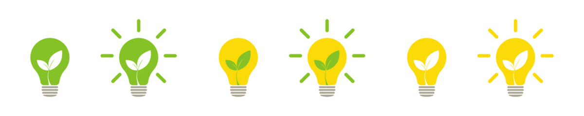 Green leaf of nature energy lamp light. Set of icons. Illustration