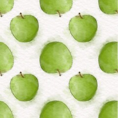 Seamless Pattern apple watercolor digital illustration bright green juicy 
