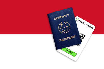 Immunity passport and test result for COVID-19 on flag of Indonesia
