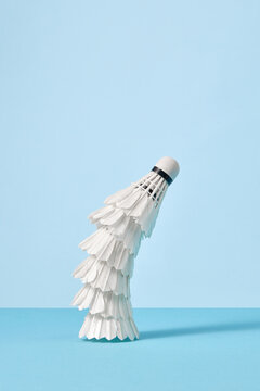 Pyramid from feathered badminton shuttlecocks.