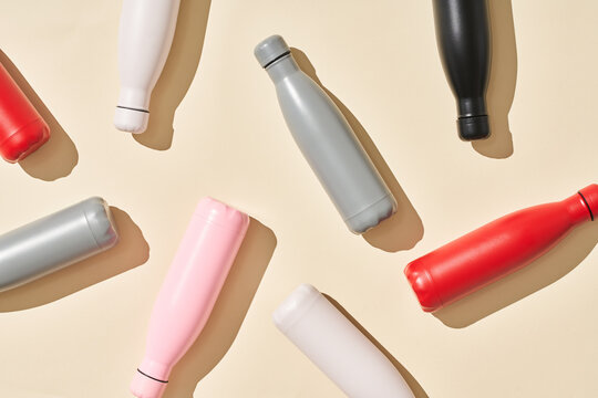 Bunch of colorful reusable bottles