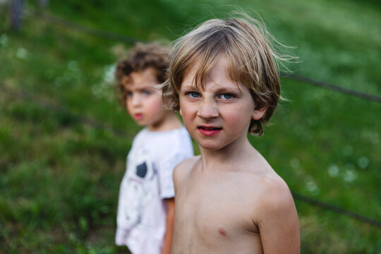 Shirtless child in the meadow