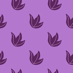 Fototapeta na wymiar Minimalistic botanic seamless pattern with hand drawn purple leaf bush elements. Pastel background.