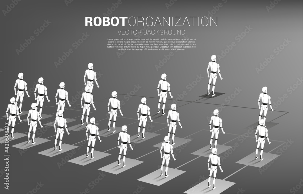 Aufkleber Robot standing on organization chart . Concept of artificial intelligence and machine learning, worker technology.