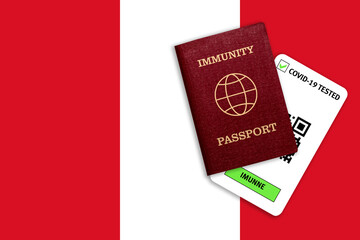 Immunity passport and test result for COVID-19 on flag of Peru