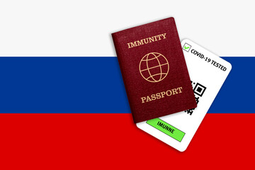 Immunity passport and test result for COVID-19 on flag of Slovakia.