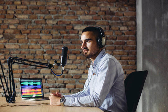 Man recording a podcast