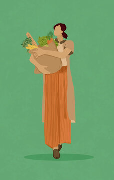 Woman with a grocery shopping bag