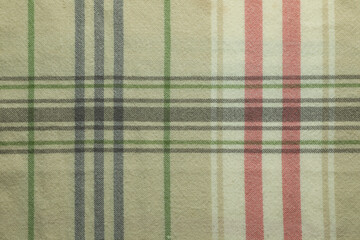 Color woolen fabric with geometrical pattern as background, top view