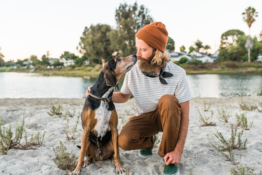 Dog kissing owner
