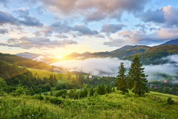 Fototapeta premium Landscape with fog in mountains