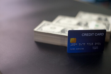 Credit cards and dollar bills