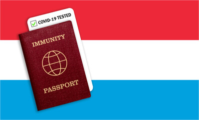 Immunity passport and test result for COVID-19 on flag of Luxembourg