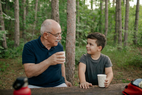 Grandfather and His Grandson enjoying in nature