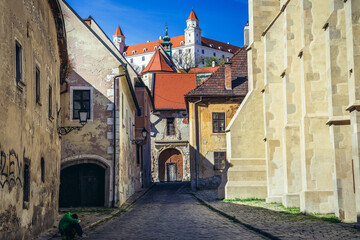 Historic part of Bratislava city, Slovakia, view with castle