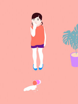 Little girl spilled her milk