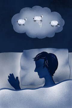 Going to sleep counting sheep Illustration