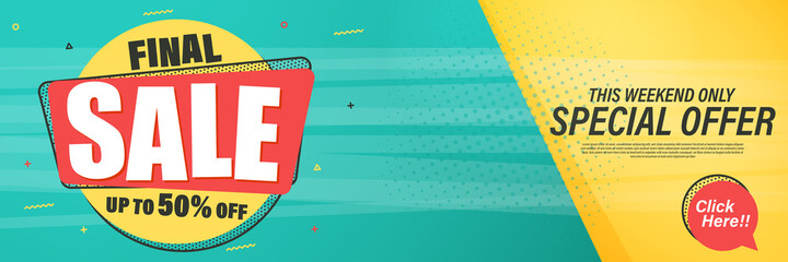 Big sale banner template design for web or social media, Sale special up to 50% off.