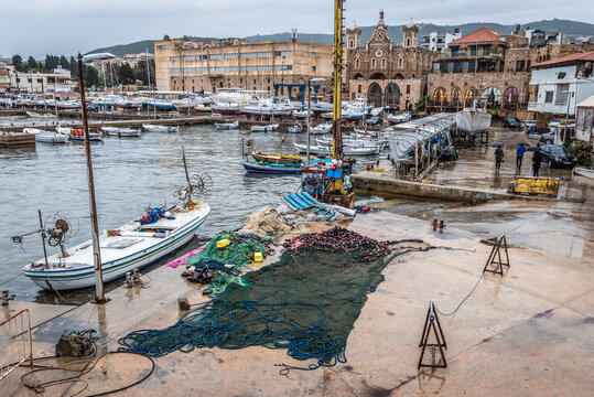 View on fishing boats in Batroun historical city, Lebanon