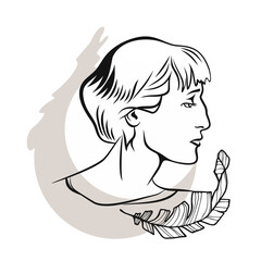 Portrait of the poetess Marina Tsvetaeva. Russian poet of the Silver Age, prose writer, translator. Black and white sketch of a hand-drawn portrait.