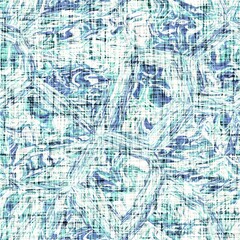 Blue mottled glitch marble linen texture background. Seamless abstract textile effect. Distressed aqua melange dye pattern. Coastal cottage decor, modern sail fashion, soft furnishing repeat cloth 
