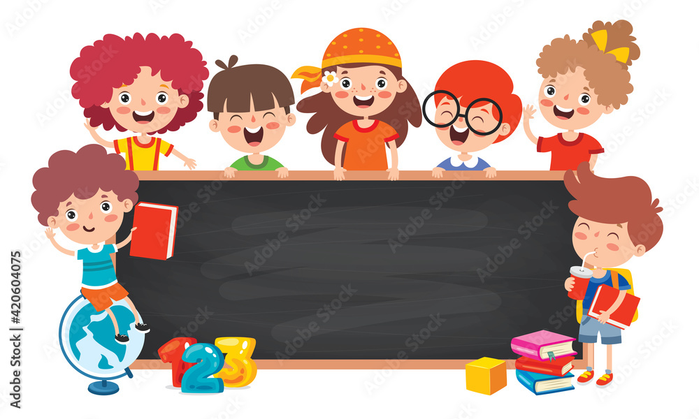 Wall mural funny children with empty blackboard