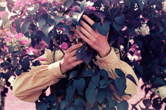 Woman hides in plant