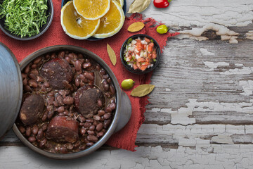 Feijoada dish of typical Brazilian food Top view