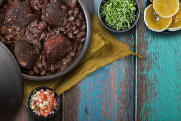 Feijoada dish of typical Brazilian food Top view