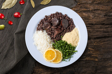 Feijoada dish of typical Brazilian food Top view