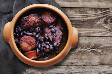 Feijoada dish of typical Brazilian food Top view